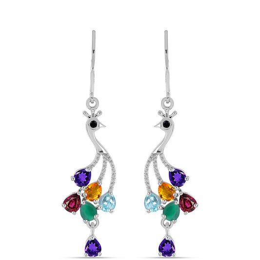 Stříbro 925/1000 Náušnice s Marockým Ametystem a se Zeleným Achátem - Karátové číslo: 3.59. přibližná hmotnost: 5.14 gramů