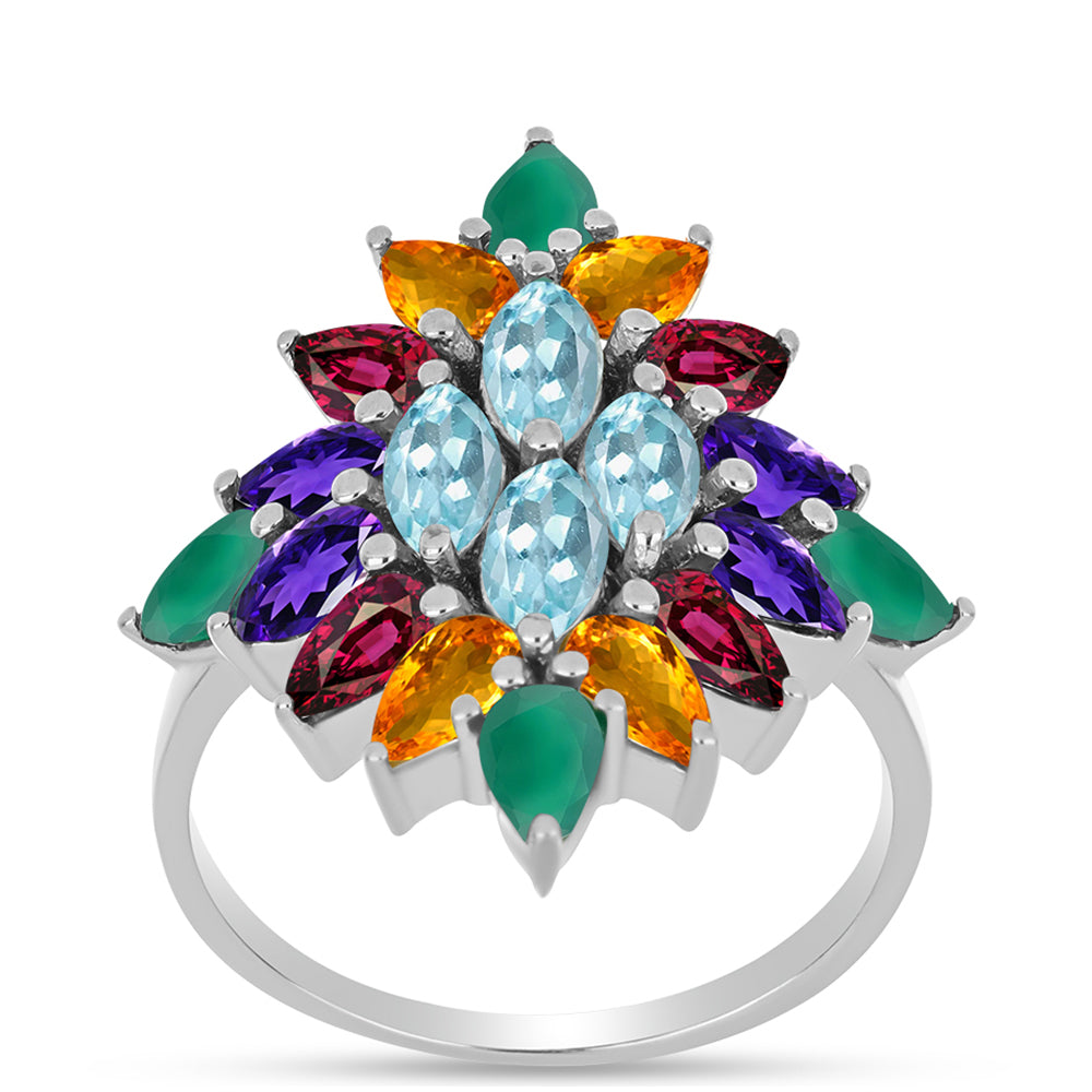 Stříbrný Prsten s Marockým Ametystem a se Zeleným Achátem