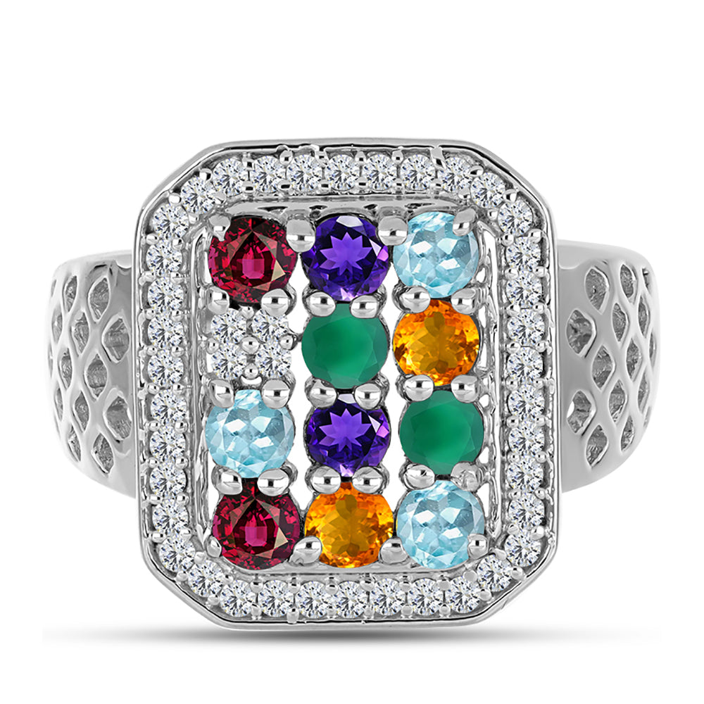 Stříbrný Prsten s Marockým Ametystem a se Zeleným Achátem