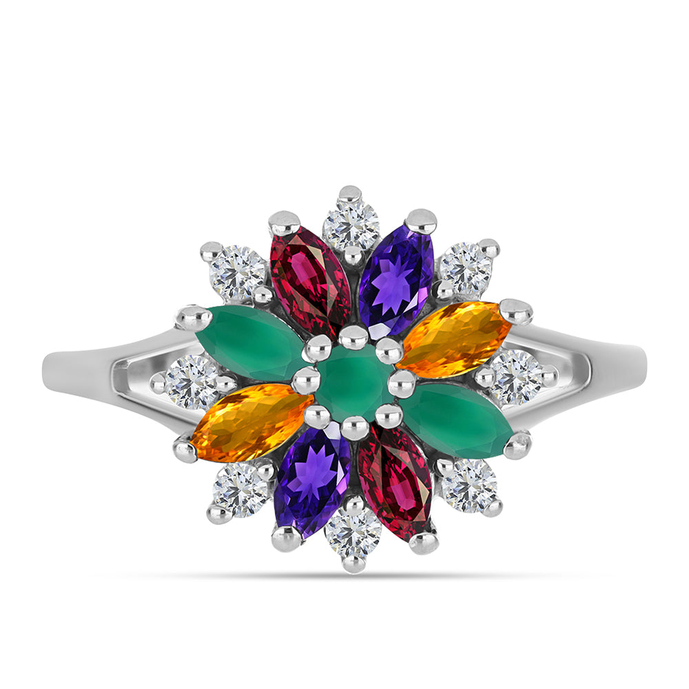 Stříbrný Prsten s Marockým Ametystem a se Zeleným Achátem 1 