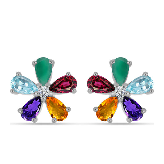 Stříbro 925/1000 Náušnice s Marockým Ametystem a se Zeleným Achátem - Karátové číslo: 2.25. přibližná hmotnost: 2.15 gramů