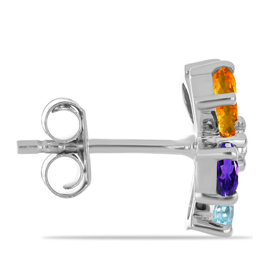 Stříbro 925/1000 Náušnice s Marockým Ametystem a se Zeleným Achátem - Karátové číslo: 2.25. přibližná hmotnost: 2.15 gramů