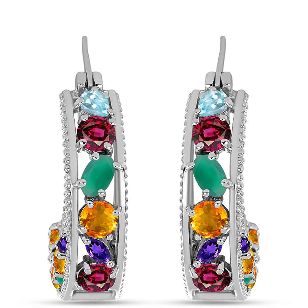 Stříbrné Náušnice s Marockým Ametystem a se Zeleným Achátem 1 