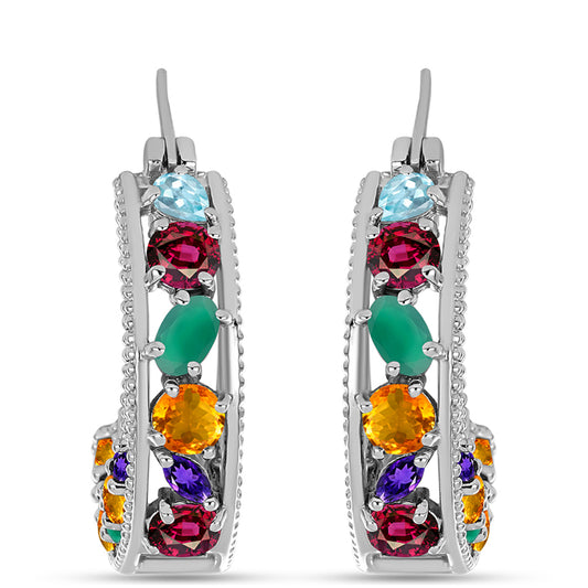 Stříbrné Náušnice s Marockým Ametystem a se Zeleným Achátem