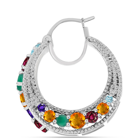 Stříbrné Náušnice s Marockým Ametystem a se Zeleným Achátem