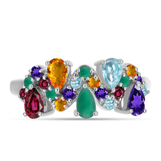 Stříbrný Prsten s Marockým Ametystem a se Zeleným Achátem