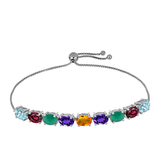 Stříbrný Náramek s Marockým Ametystem a se Zeleným Achátem