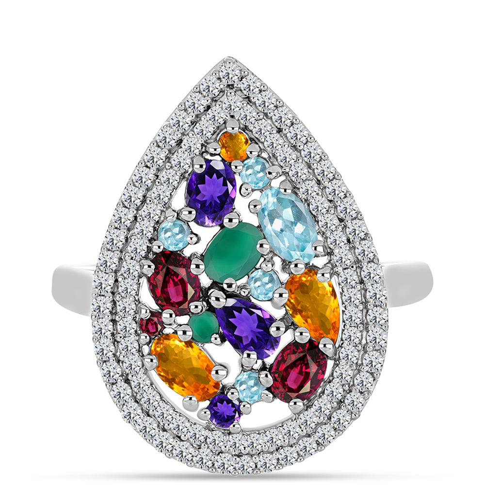 Stříbrný Prsten s Marockým Ametystem a se Zeleným Achátem