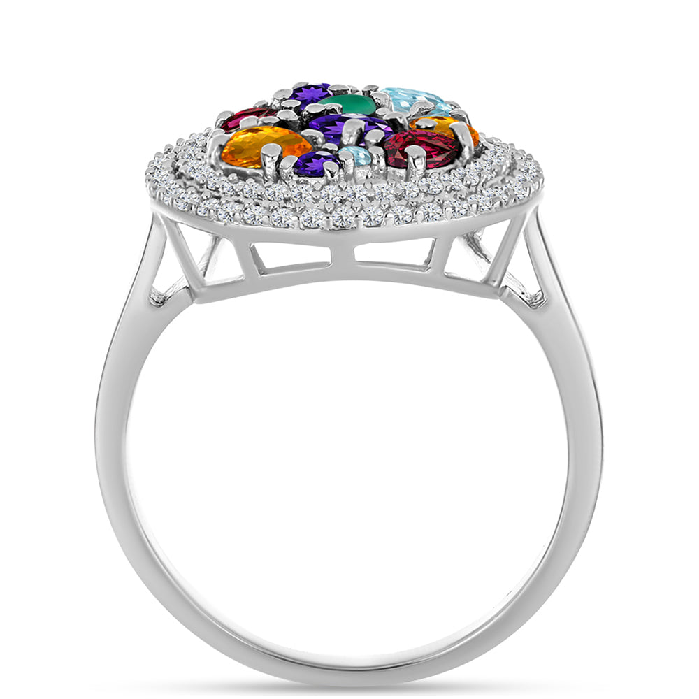 Stříbrný Prsten s Marockým Ametystem a se Zeleným Achátem