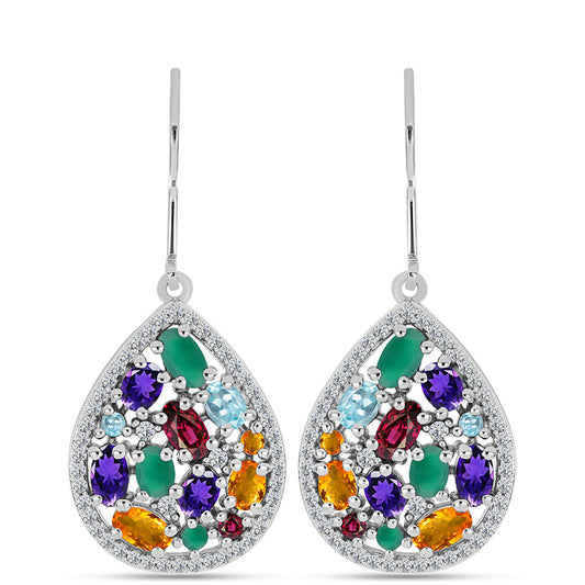 Stříbrné Náušnice s Marockým Ametystem a se Zeleným Achátem