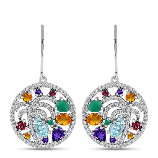 Stříbrné Náušnice s Marockým Ametystem a se Zeleným Achátem