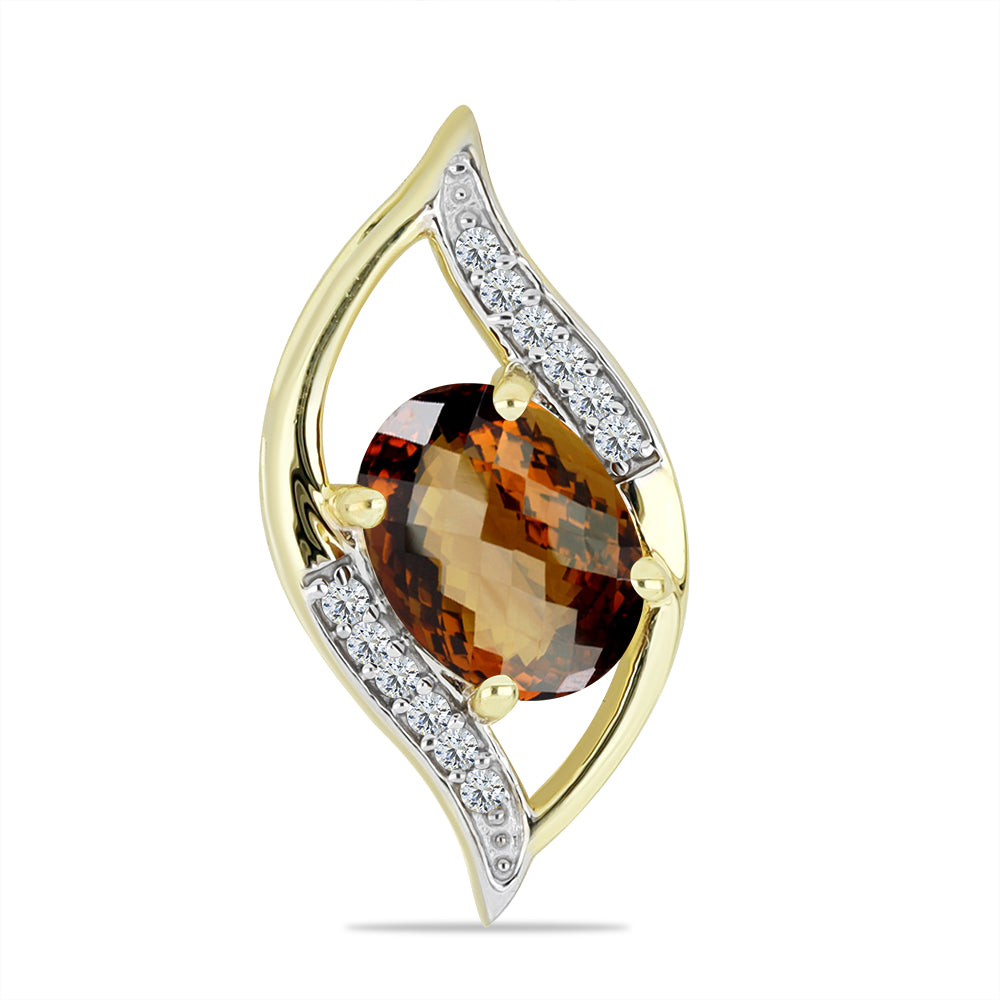 Pozlacené Stříbro 925/1000 - Přívěsek s Koňakovým Křemenem a Bílým Topazem - Karátové číslo: 1.2. přibližná hmotnost: 1.41 gramů