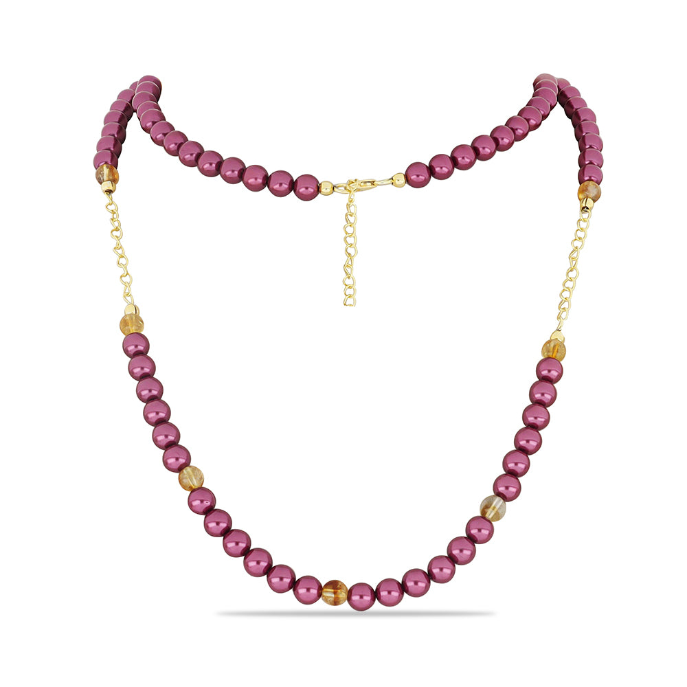 Pozlacené Stříbro 925/1000 - Náhrdelník s Fialová Sladkovodní Perlou a Uralským Citrínem - Karátové číslo: 102.75. přibližná hmotnost: 22.45 gramů 1 