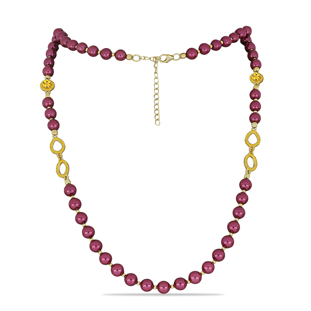 Pozlacené Stříbro 925/1000 - Náhrdelník s Fialová Sladkovodní Perlou a Uralským Citrínem - Karátové číslo: 80.29. přibližná hmotnost: 22.23 gramů