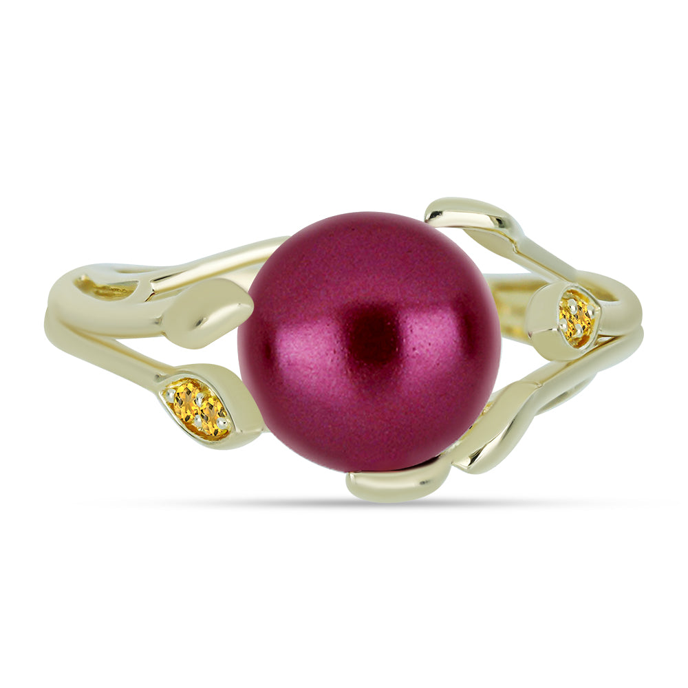 Pozlacené Stříbro 925/1000 - Prsten s Fialová Sladkovodní Perlou a Uralským Citrínem - Karátové číslo: 4.36. přibližná hmotnost: 3.85 gramů 1 