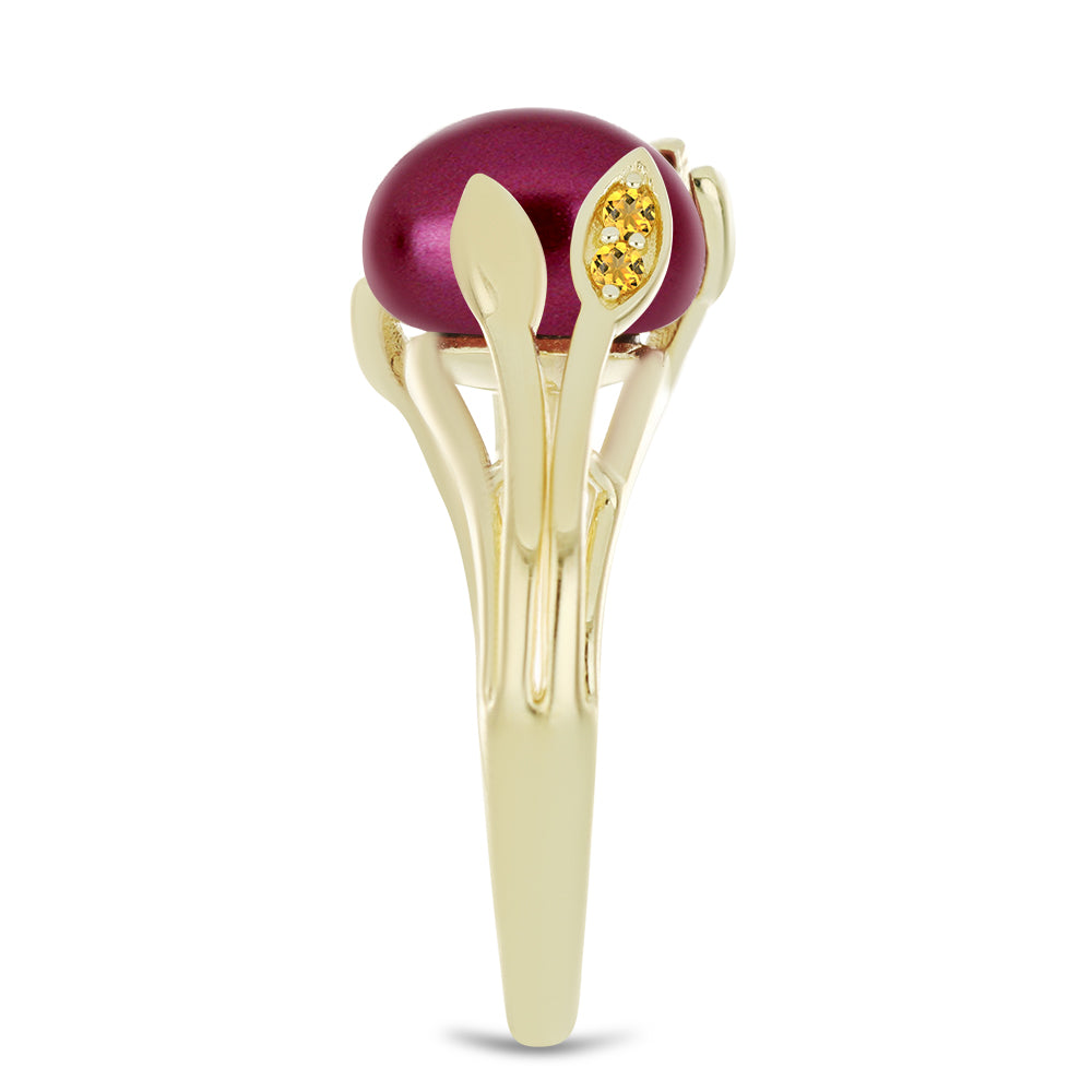 Pozlacené Stříbro 925/1000 - Prsten s Fialová Sladkovodní Perlou a Uralským Citrínem - Karátové číslo: 4.36. přibližná hmotnost: 3.85 gramů 4 