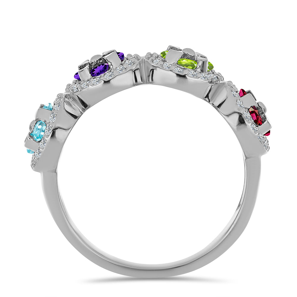 Stříbro 925/1000 - Prsten s Marockým Ametystem a Čchang-pajským Peridotem - Karátové číslo: 1.14. přibližná hmotnost: 3.96 gramů 2 