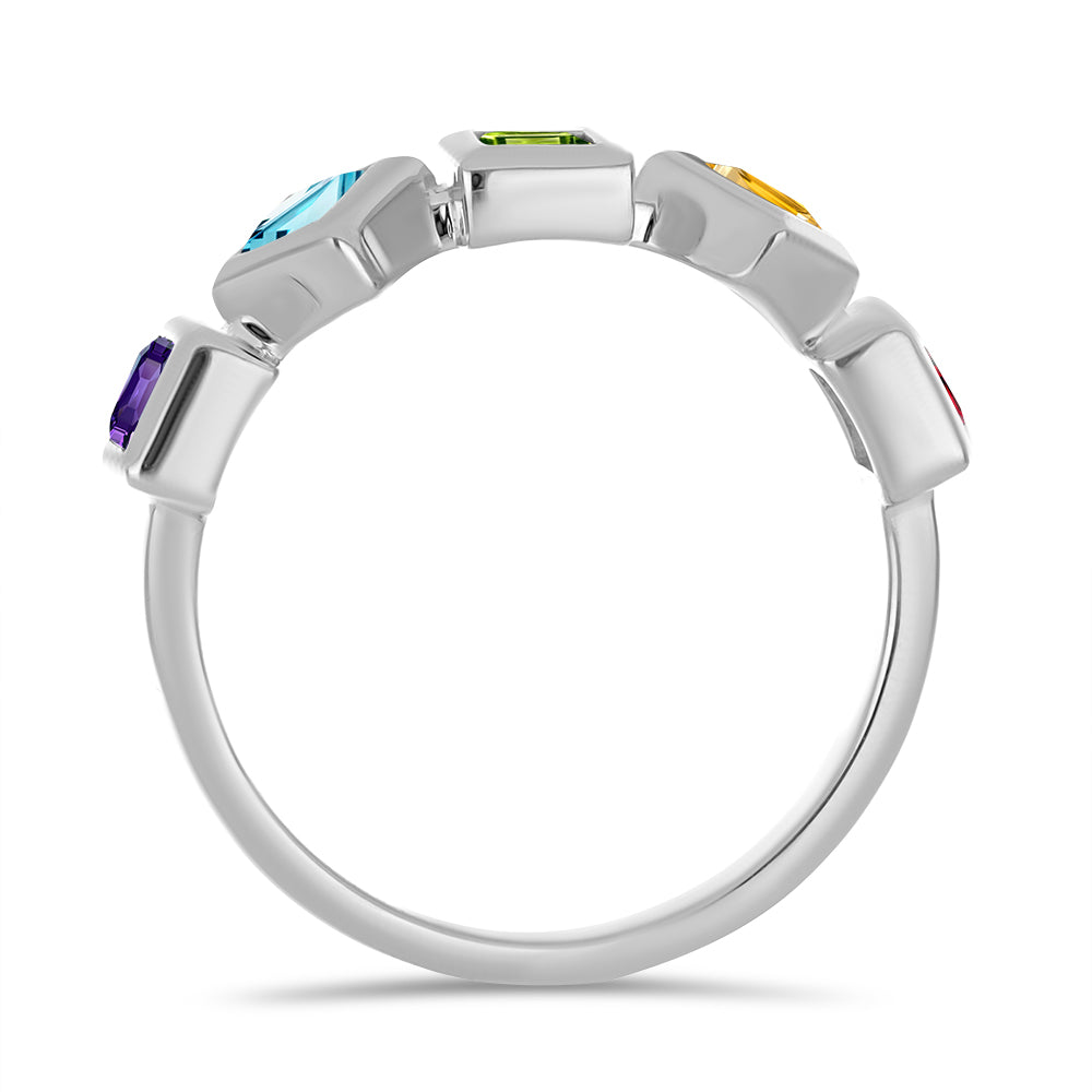 Stříbro 925/1000 Prsten s Marockým Ametystem a Čchang-pajským Peridotem - Karátové číslo: 0.81. přibližná hmotnost: 2.55 gramů