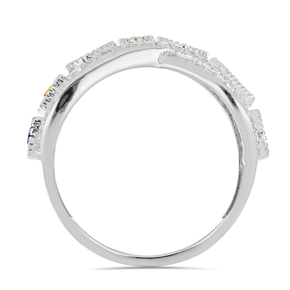 Stříbro 925/1000 - Prsten s Marockým Ametystem a Čchang-pajským Peridotem - Karátové číslo: 1.98. přibližná hmotnost: 7.13 gramů 2 