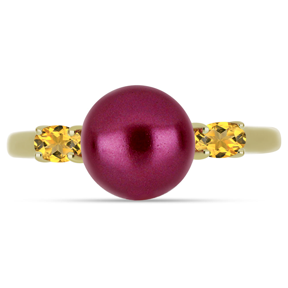 Pozlacené Stříbro 925/1000 - Prsten s Fialová Sladkovodní Perlou a Uralským Citrínem - Karátové číslo: 4.64. přibližná hmotnost: 3.62 gramů 1 