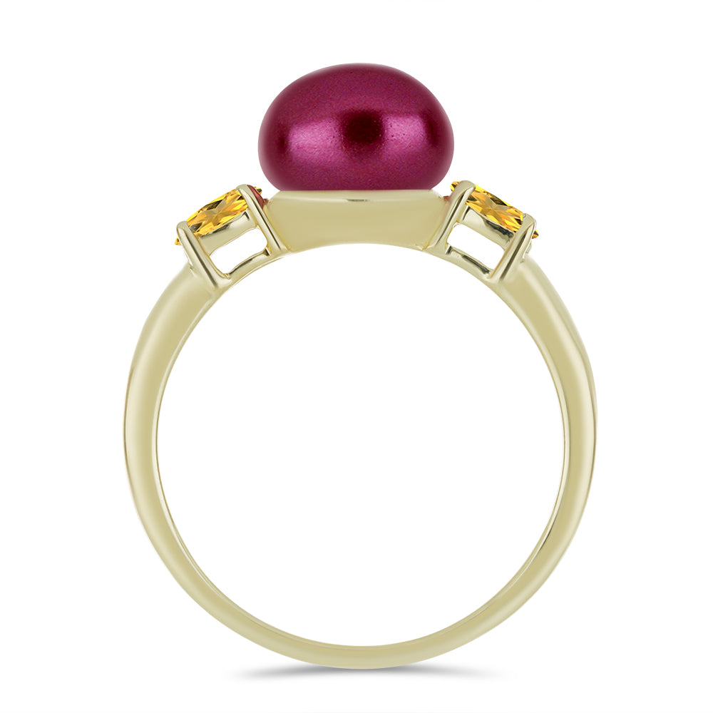 Pozlacené Stříbro 925/1000 - Prsten s Fialová Sladkovodní Perlou a Uralským Citrínem - Karátové číslo: 4.64. přibližná hmotnost: 3.62 gramů 2 