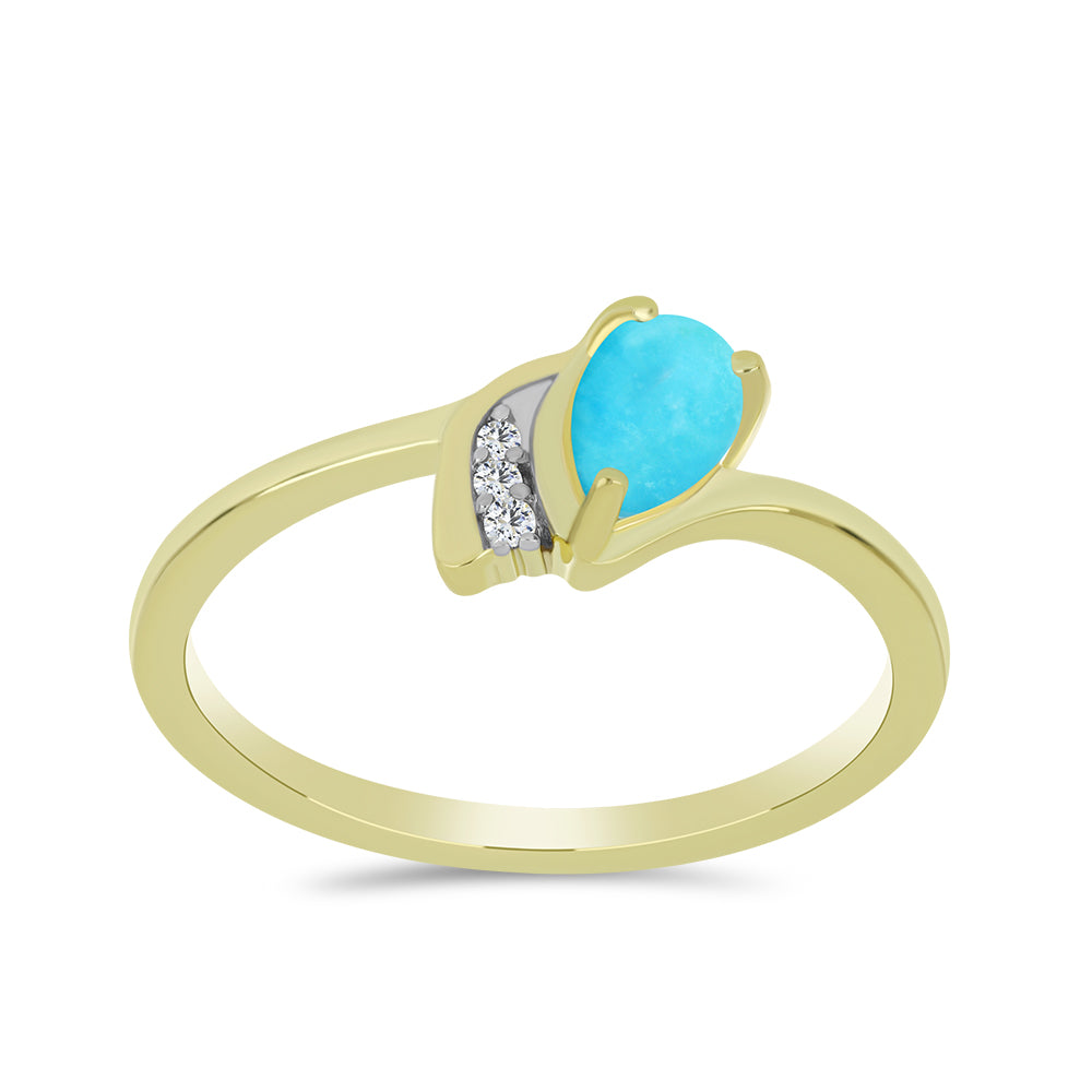 Pozlacené Stříbro 925/1000 - Prsten s Tyrkysem Sleeping Beauty a Bílým Topazem - Karátové číslo: 0.41. přibližná hmotnost: 2 gramů 3 