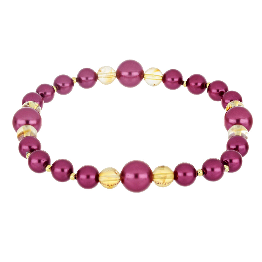 Pozlacené Stříbro 925/1000 - Sada s Fialová Sladkovodní Perlou a Uralským Citrínem - Karátové číslo: 187.86. přibližná hmotnost: 38.65 gramů ( Náramek ) 6 