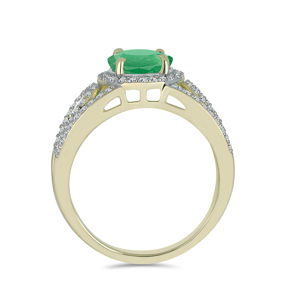 Pozlacené Stříbro 925/1000 - Prsten s Brazilským Smaragdem a Bílým Topazem - Karátové číslo: 3.09. přibližná hmotnost: 4.67 gramů