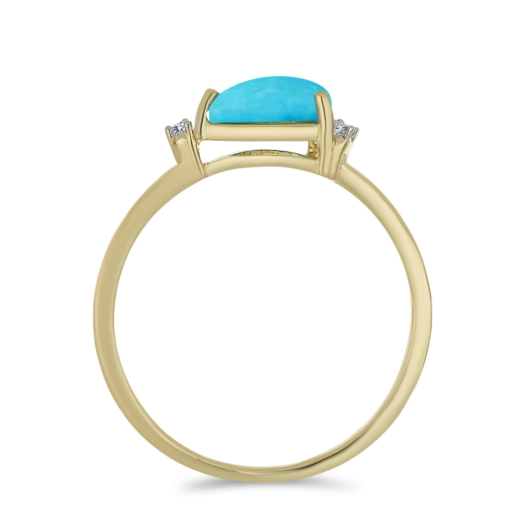 Pozlacené Stříbro 925/1000 - Prsten s Tyrkysem Sleeping Beauty a Bílým Topazem - Karátové číslo: 0.99. přibližná hmotnost: 1.8 gramů