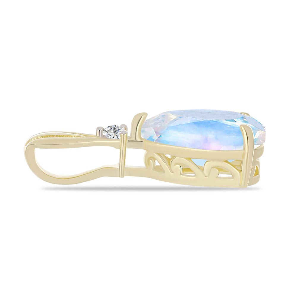 Pozlacený Stříbrný Přívěsek s Duhovým Měsíčním Kamenem a Bílým Topazem