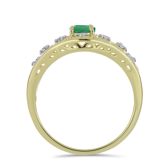 Pozlacené Stříbro 925/1000 - Prsten s Brazilským Smaragdem a Bílým Topazem - Karátové číslo: 0.71. přibližná hmotnost: 4.64 gramů