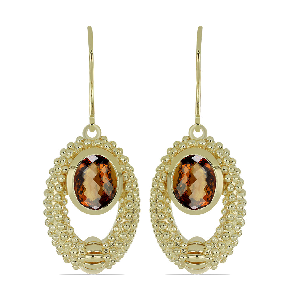 Pozlacené Stříbro 925/1000 - Náušnice s Koňakovým Křemenem - Karátové číslo: 3.23. přibližná hmotnost: 7.17 gramů 1 