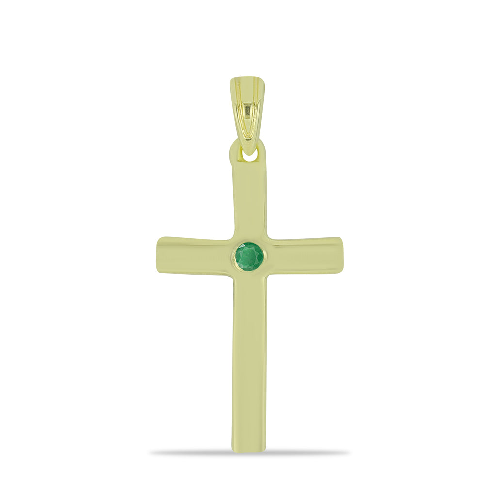 Kříž Pozlacený Stříbrný Přívěsek s Brazilským Smaragdem