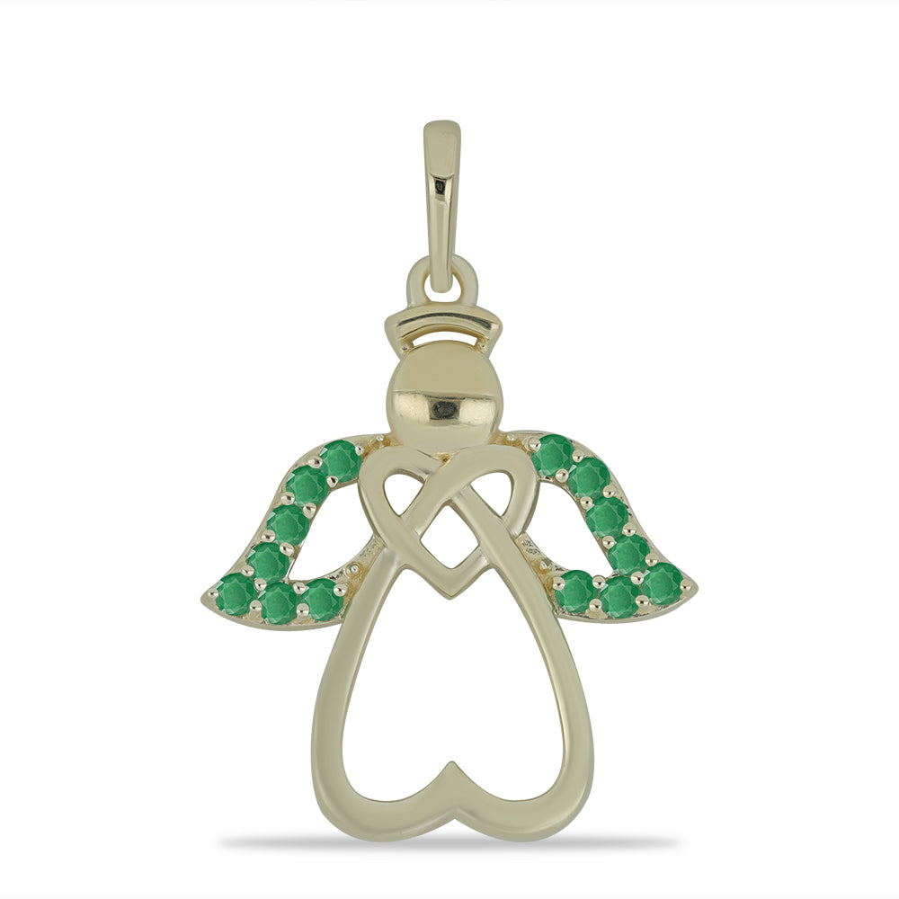 Pozlacené Stříbro 925/1000 - Přívěsek s Brazilským Smaragdem - Karátové číslo: 0.26. přibližná hmotnost: 2.21 gramů