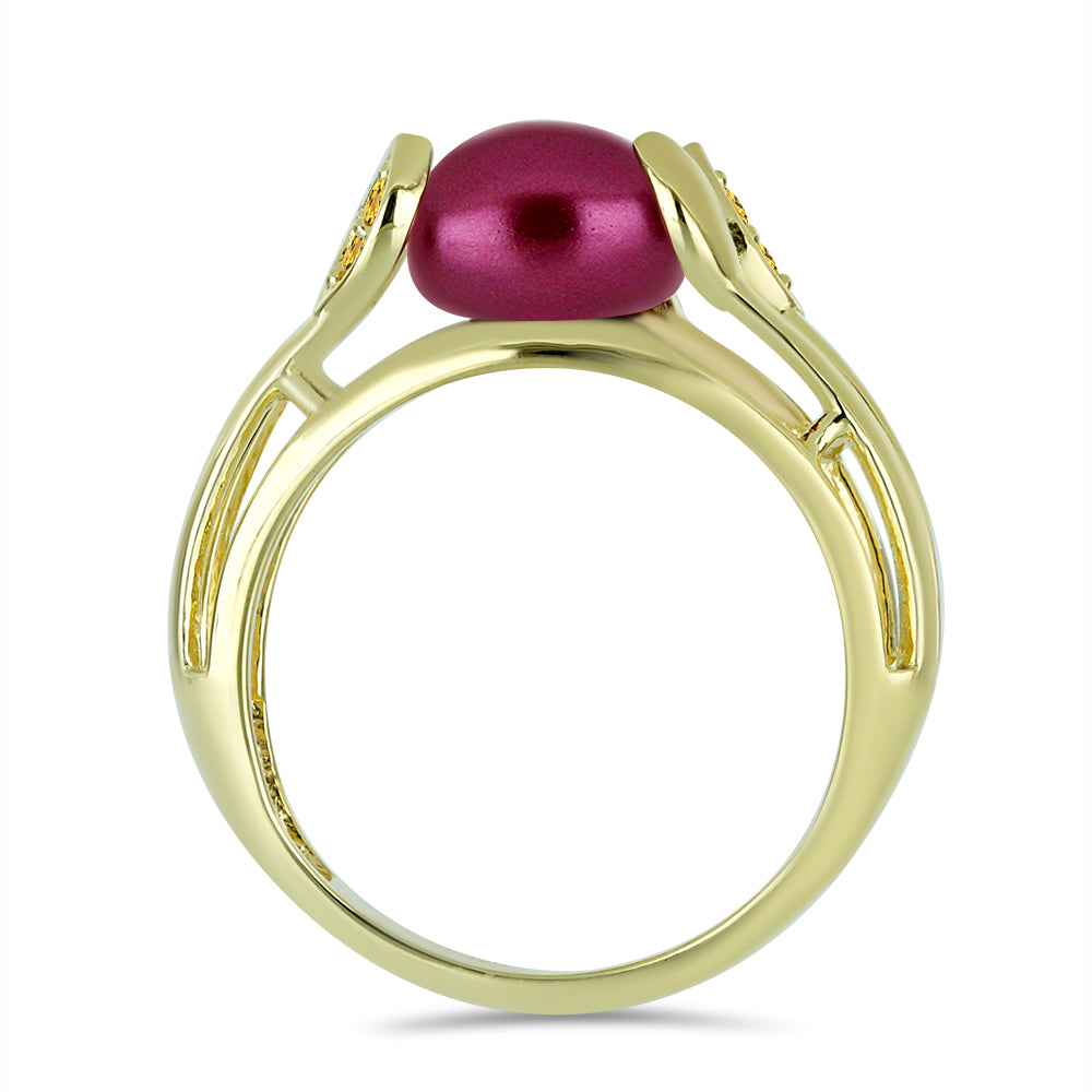 Pozlacené Stříbro 925/1000 - Prsten s Fialová Sladkovodní Perlou a Uralským Citrínem - Karátové číslo: 2.56. přibližná hmotnost: 3.26 gramů