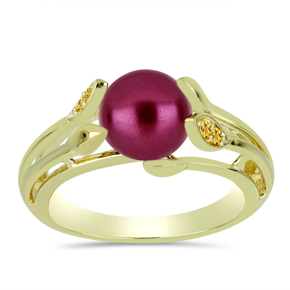 Pozlacené Stříbro 925/1000 - Prsten s Fialová Sladkovodní Perlou a Uralským Citrínem - Karátové číslo: 2.56. přibližná hmotnost: 3.26 gramů