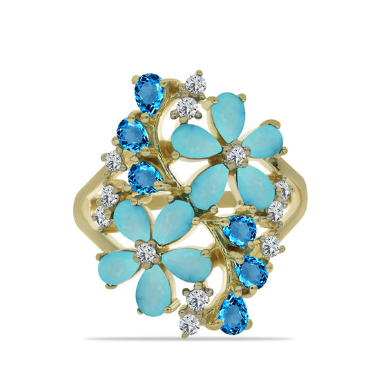 Pozlacený Stříbrný Prsten s Tyrkysem Sleeping Beauty a se Švýcarským Modrým Topazem