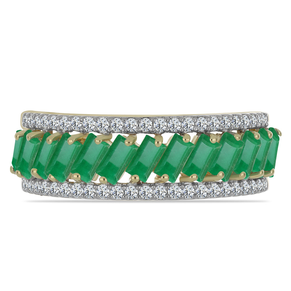 Pozlacené Stříbro 925/1000 - Prsten s Brazilským Smaragdem a Bílým Topazem - Karátové číslo: 1.91. přibližná hmotnost: 3.54 gramů 1 