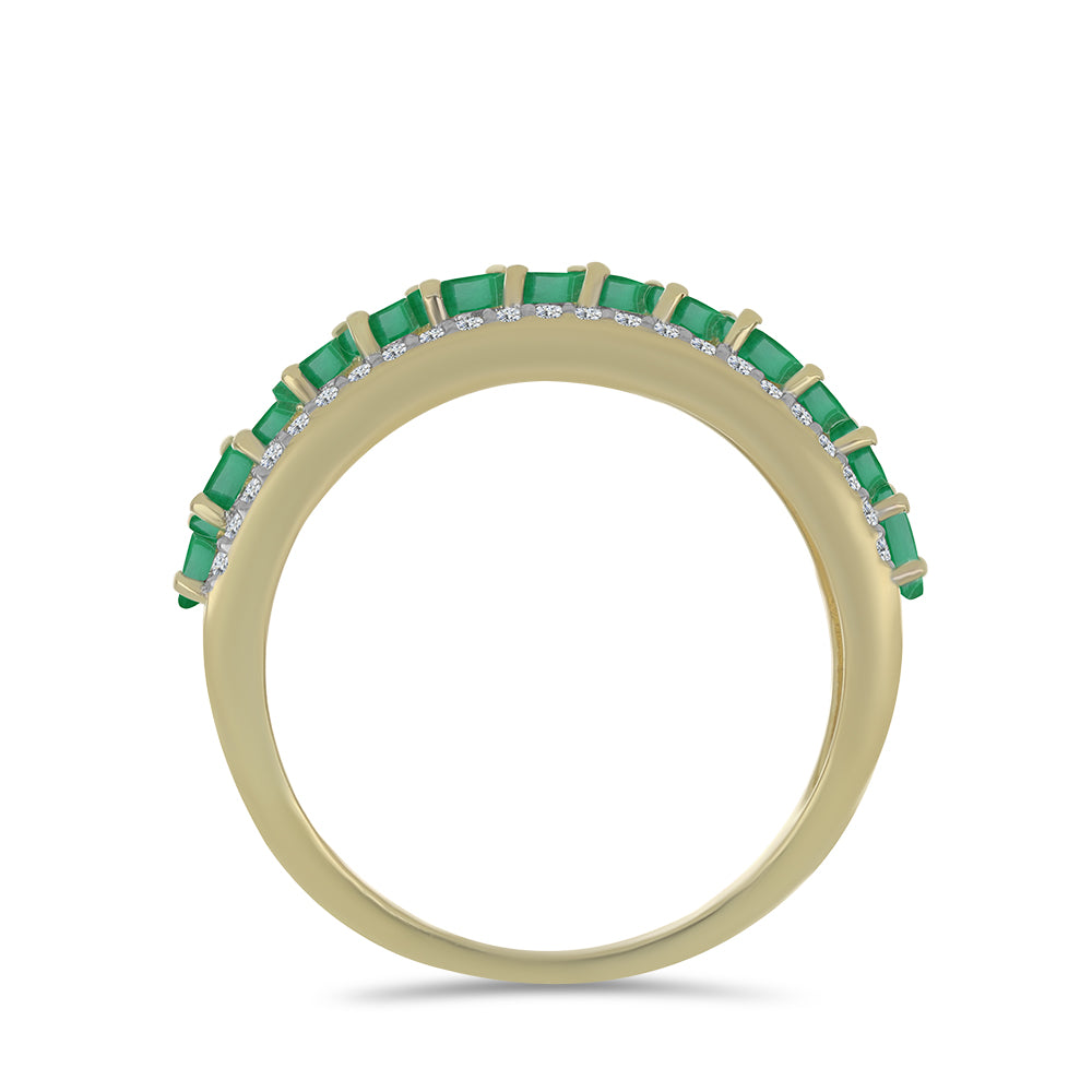 Pozlacené Stříbro 925/1000 - Prsten s Brazilským Smaragdem a Bílým Topazem - Karátové číslo: 1.91. přibližná hmotnost: 3.54 gramů 2 