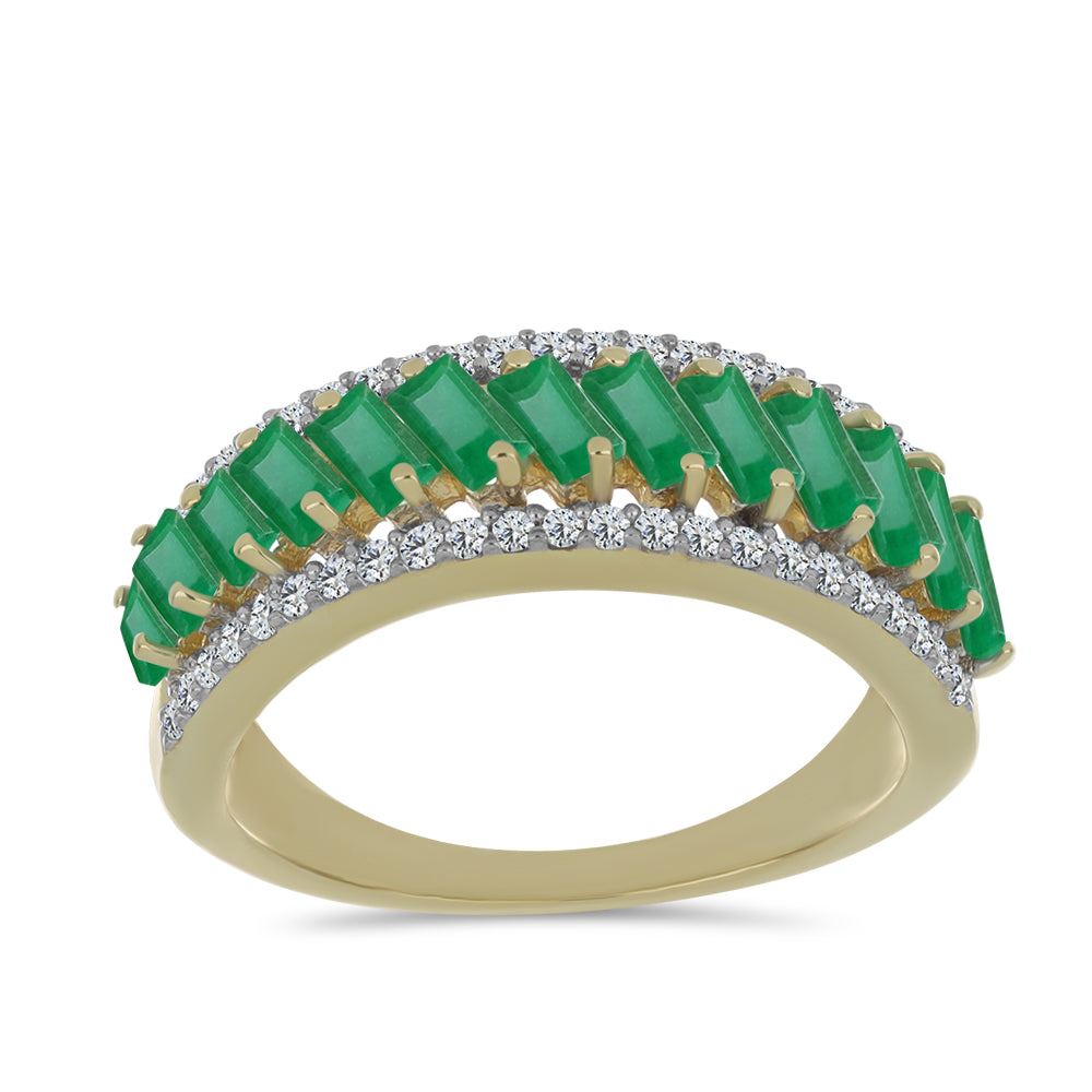 Pozlacené Stříbro 925/1000 - Prsten s Brazilským Smaragdem a Bílým Topazem - Karátové číslo: 1.91. přibližná hmotnost: 3.54 gramů