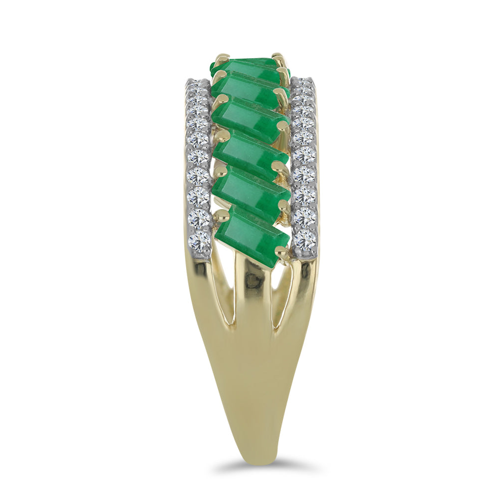 Pozlacené Stříbro 925/1000 - Prsten s Brazilským Smaragdem a Bílým Topazem - Karátové číslo: 1.91. přibližná hmotnost: 3.54 gramů