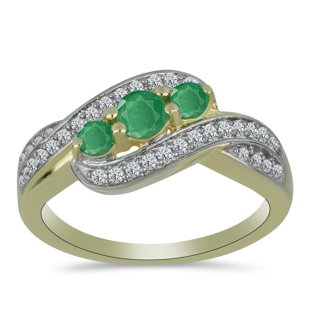 Pozlacený Stříbrný Prsten s Brazilským Smaragdem a Bílým Topazem