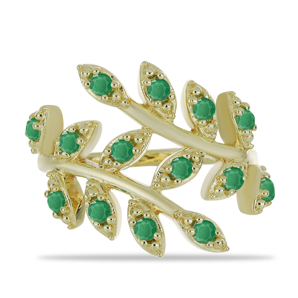 Pozlacené Stříbro 925/1000 - Prsten s Brazilským Smaragdem - Karátové číslo: 0.61. přibližná hmotnost: 4.59 gramů