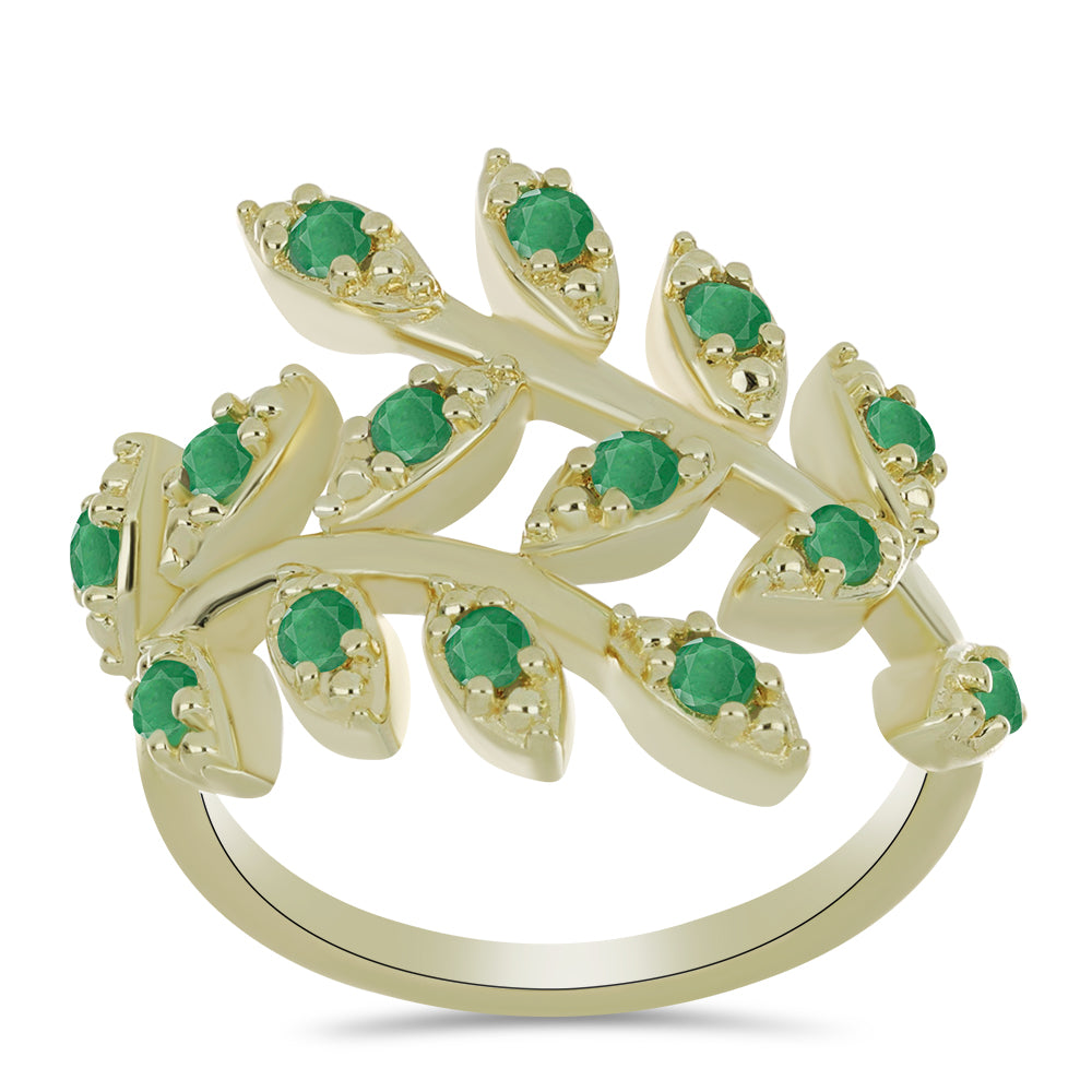 Pozlacené Stříbro 925/1000 - Prsten s Brazilským Smaragdem - Karátové číslo: 0.61. přibližná hmotnost: 4.59 gramů 3 