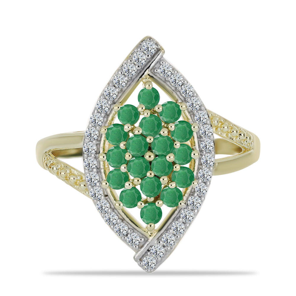 Pozlacené Stříbro 925/1000 - Prsten s Brazilským Smaragdem a Bílým Topazem - Karátové číslo: 1.27. přibližná hmotnost: 3.75 gramů 1 