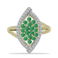 Pozlacené Stříbro 925/1000 - Prsten s Brazilským Smaragdem a Bílým Topazem - Karátové číslo: 1.27. přibližná hmotnost: 3.75 gramů
