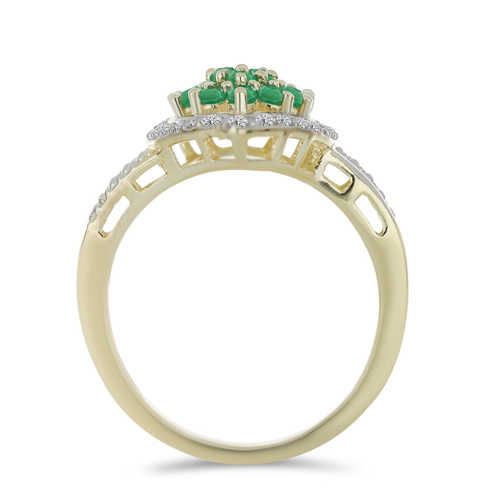 Pozlacené Stříbro 925/1000 - Prsten s Brazilským Smaragdem a Bílým Topazem - Karátové číslo: 1.27. přibližná hmotnost: 3.75 gramů 2 