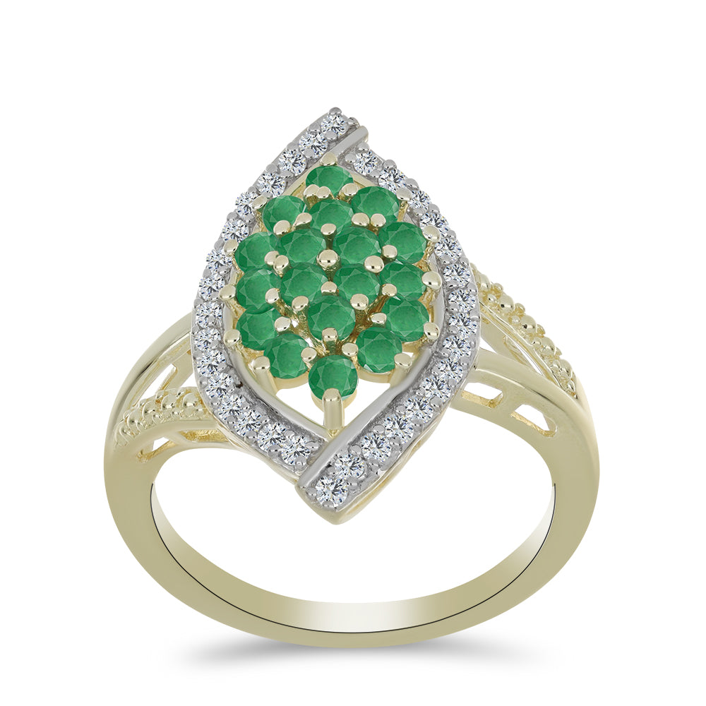 Pozlacené Stříbro 925/1000 - Prsten s Brazilským Smaragdem a Bílým Topazem - Karátové číslo: 1.27. přibližná hmotnost: 3.75 gramů 3 