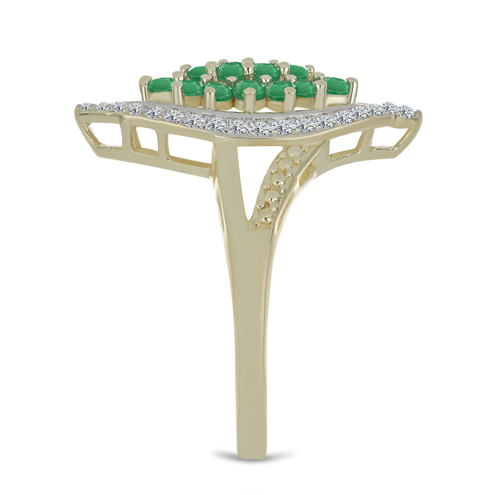 Pozlacené Stříbro 925/1000 - Prsten s Brazilským Smaragdem a Bílým Topazem - Karátové číslo: 1.27. přibližná hmotnost: 3.75 gramů 4 