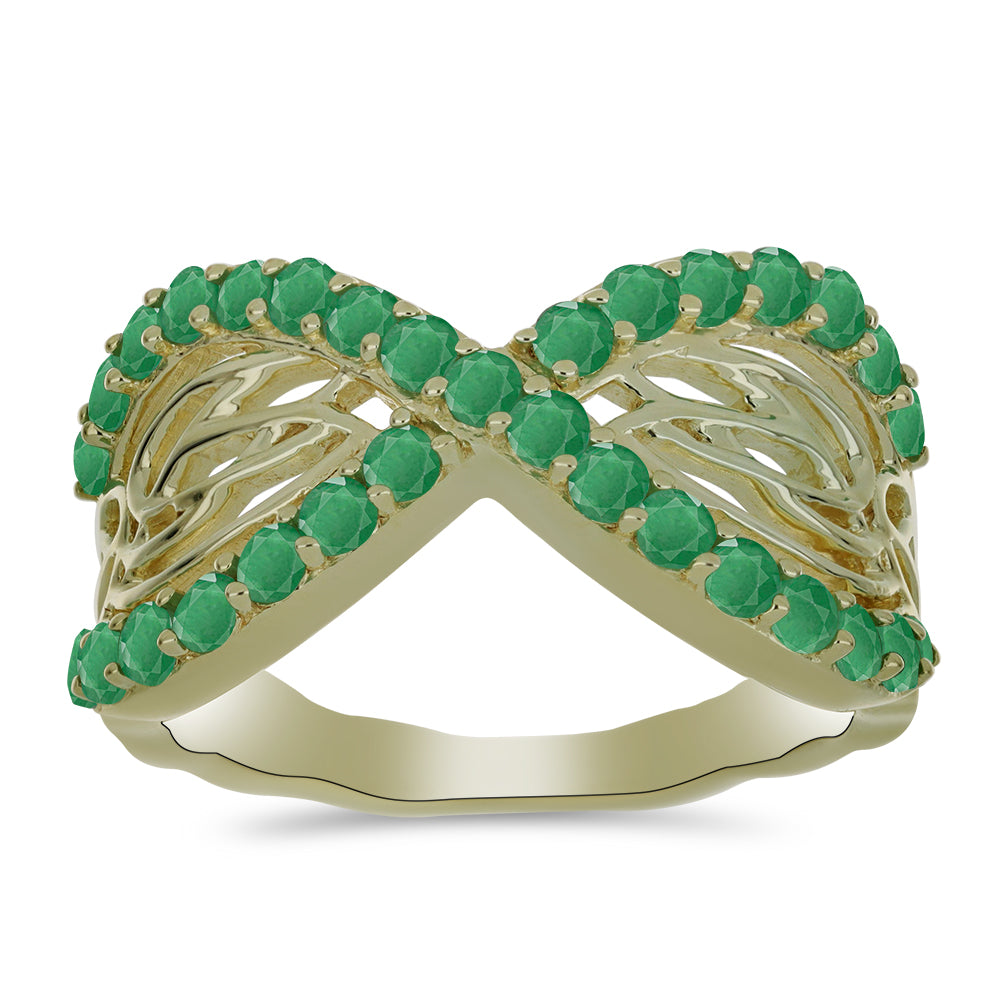 Pozlacené Stříbro 925/1000 - Prsten s Brazilským Smaragdem - Karátové číslo: 1.36. přibližná hmotnost: 4.49 gramů